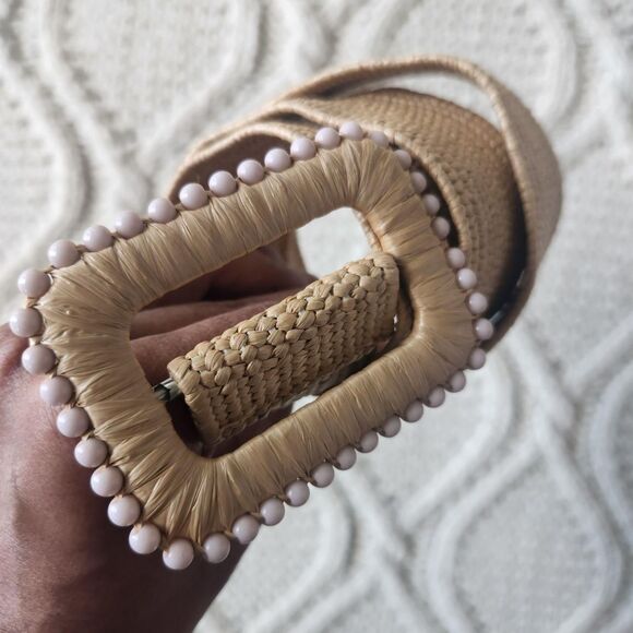 Vintage Accessories - Vintage Handwoven Textured Natural color belt with beaded rattan buckle